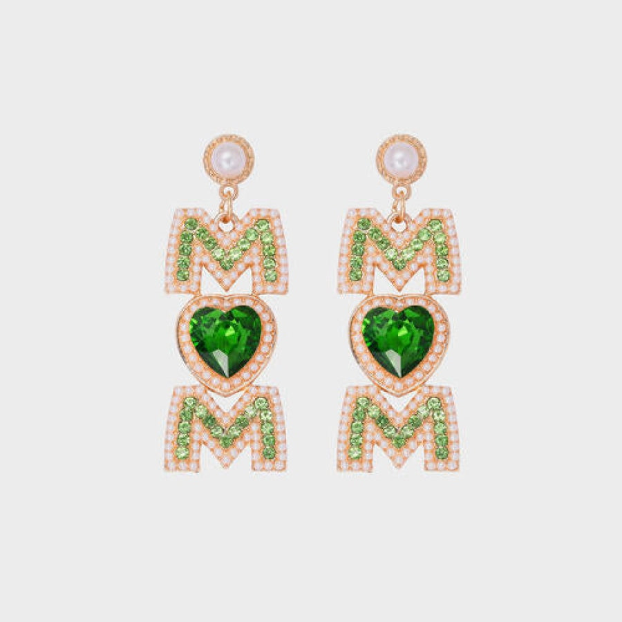 MOM Pearl Rhinestone Alloy Earrings Mid Green / One Size