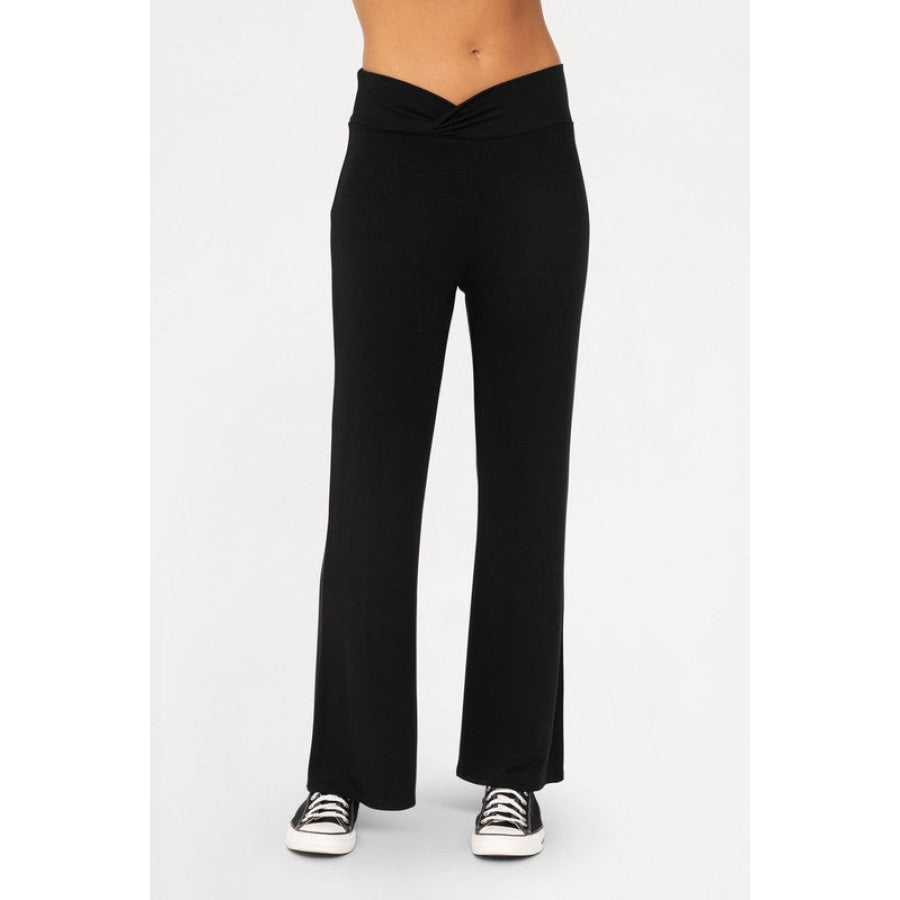 Mono B Cross Pleat Flare Pants Black / S Apparel and Accessories