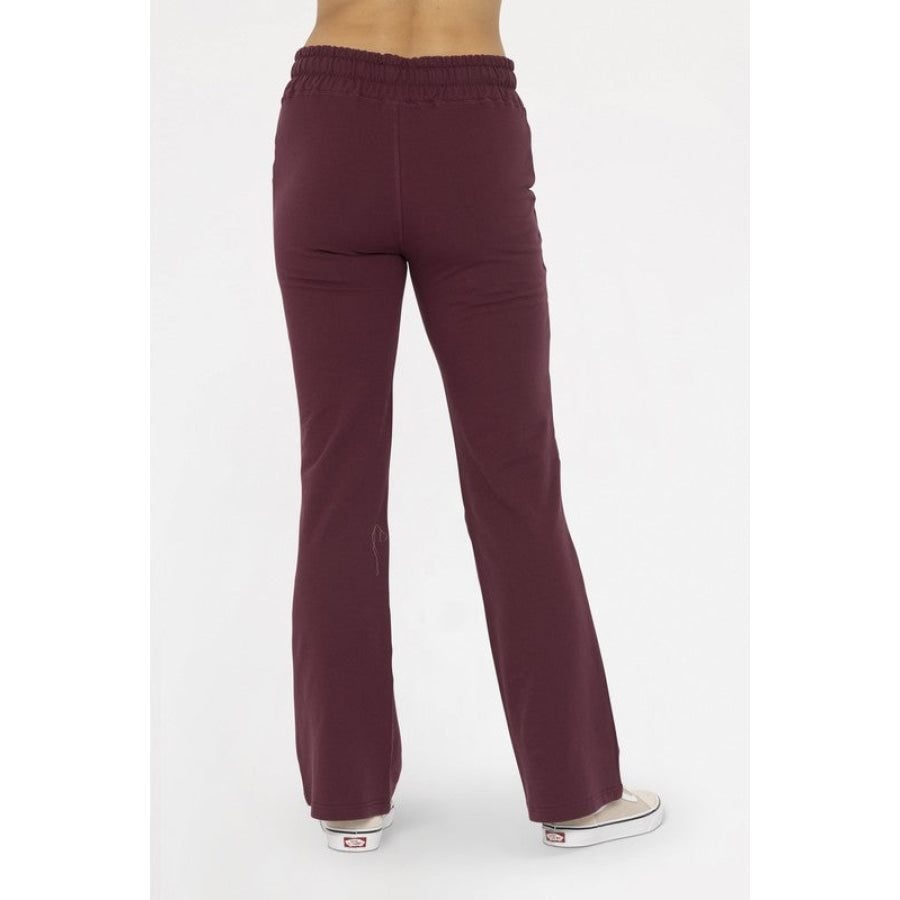 Mono B Drawstring Flared Pants Plum / S Apparel and Accessories