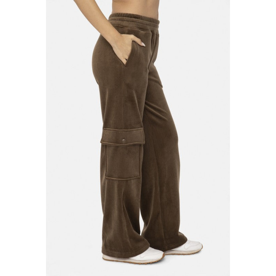 Mono B Elastic Waist Corduroy Cargo Pants Apparel and Accessories