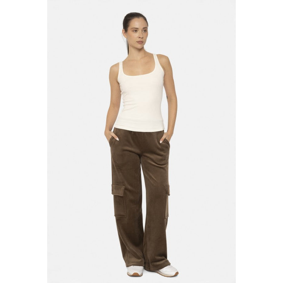 Mono B Elastic Waist Corduroy Cargo Pants Apparel and Accessories