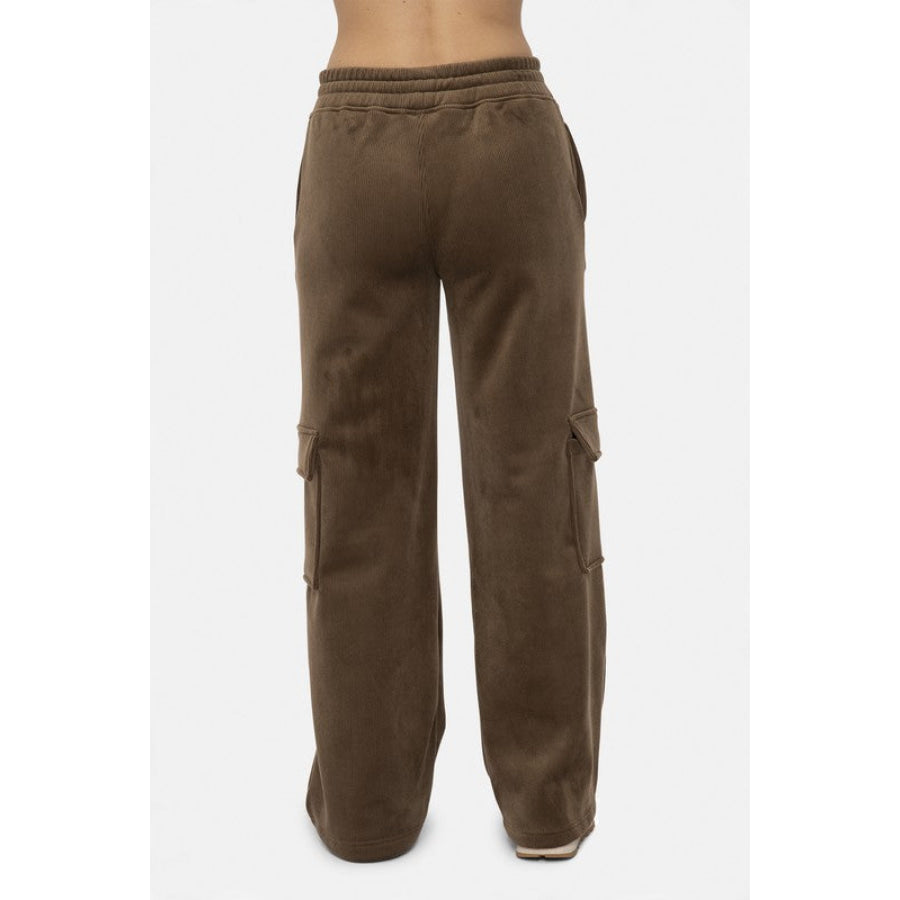 Mono B Elastic Waist Corduroy Cargo Pants Apparel and Accessories