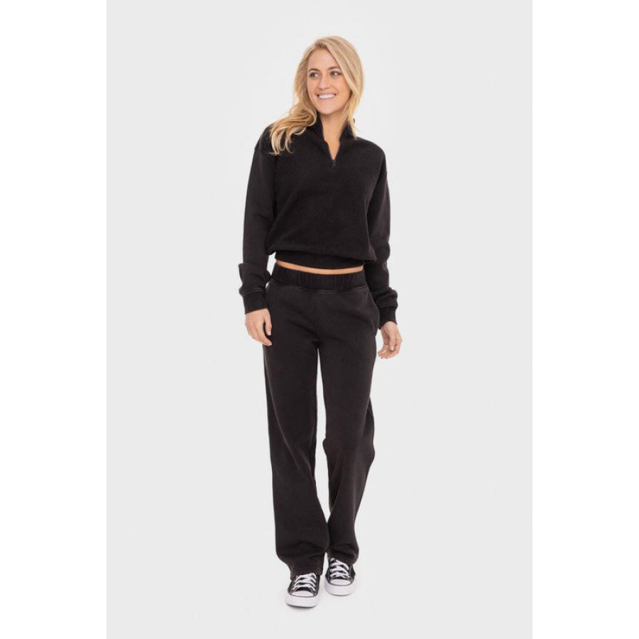 Mono B Elastic Waist Fleece Pants with Pockets Apparel and Accessories