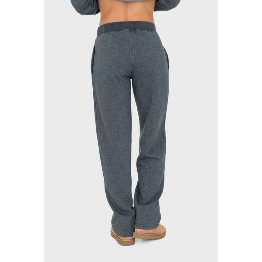 Mono B Elastic Waist Fleece Pants with Pockets Apparel and Accessories