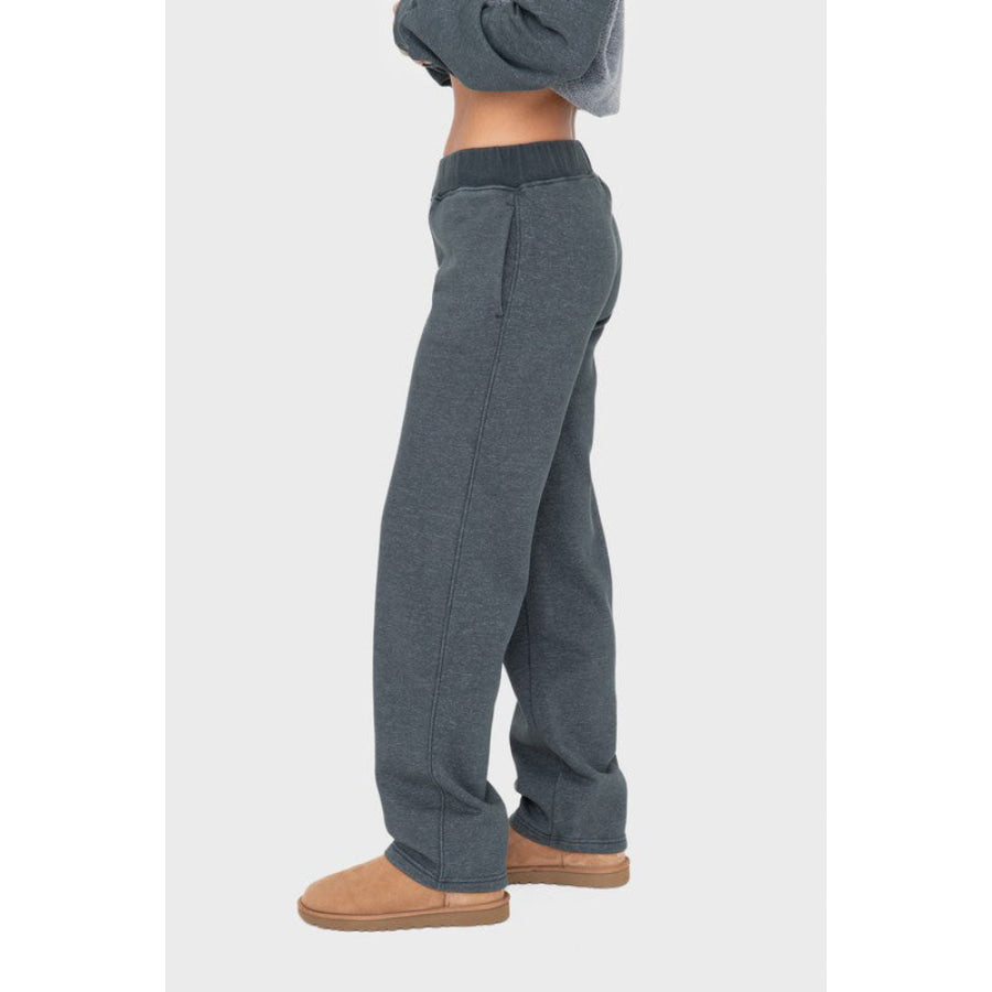 Mono B Elastic Waist Fleece Pants with Pockets Apparel and Accessories