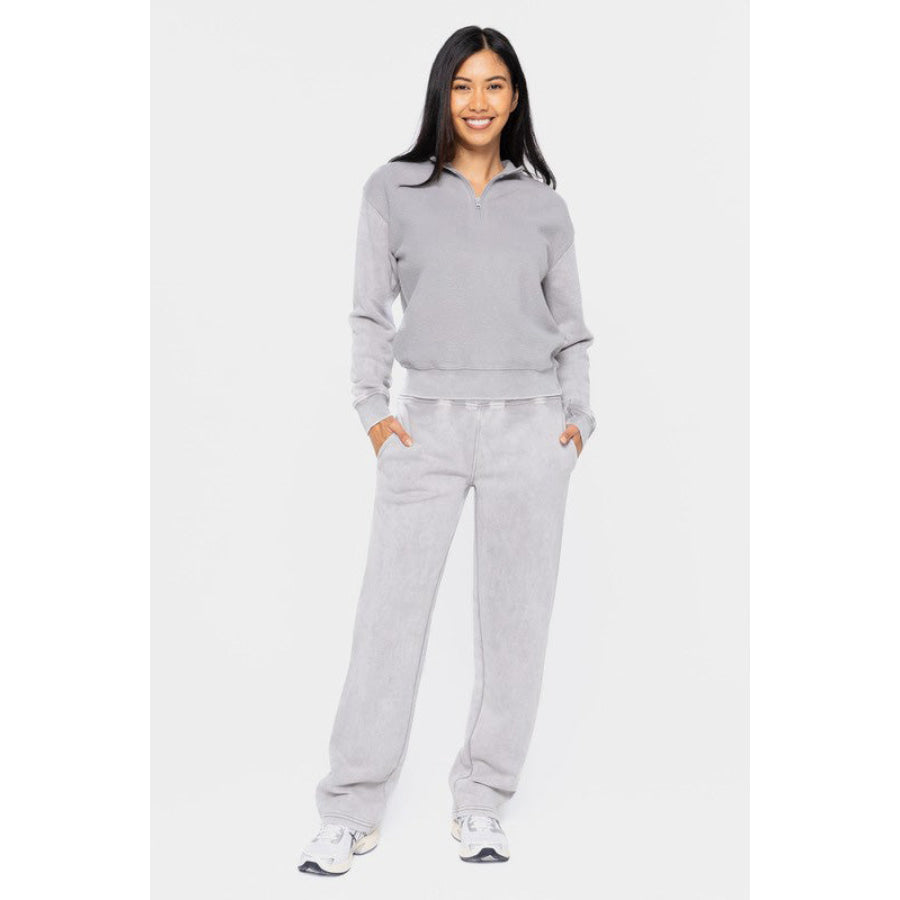 Mono B Elastic Waist Fleece Pants with Pockets Apparel and Accessories