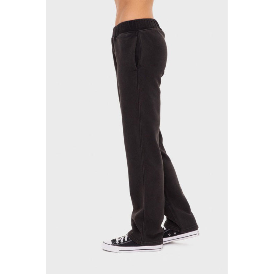 Mono B Elastic Waist Fleece Pants with Pockets Apparel and Accessories