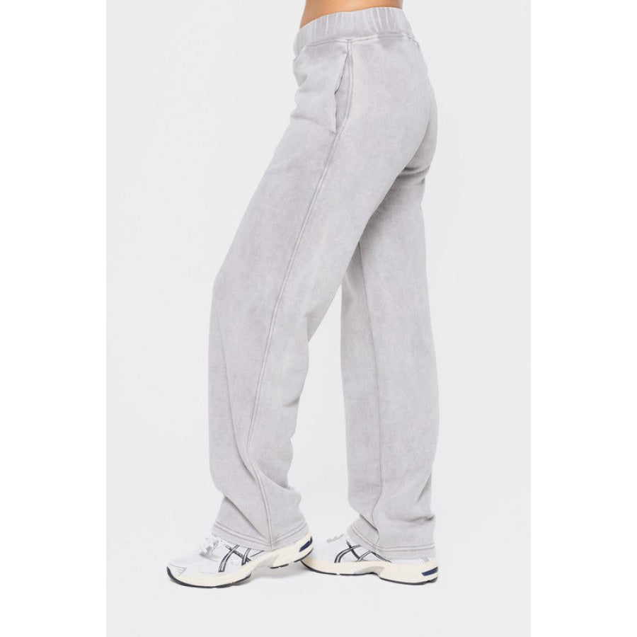 Mono B Elastic Waist Fleece Pants with Pockets Apparel and Accessories