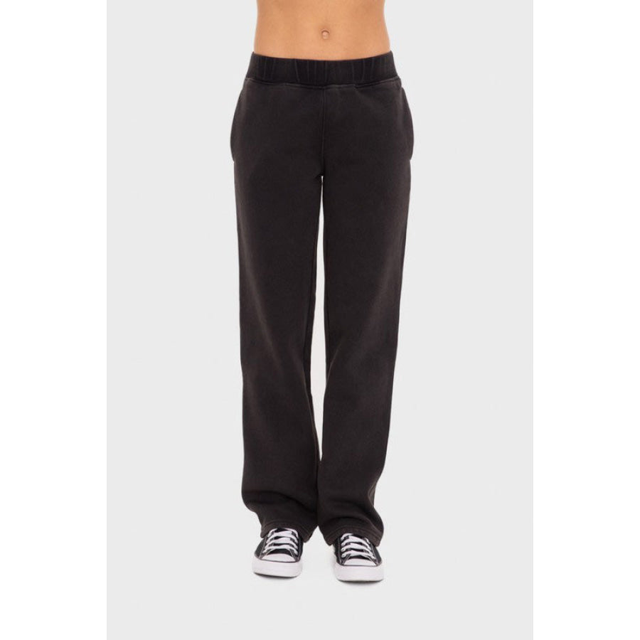 Mono B Elastic Waist Fleece Pants with Pockets Black / S Apparel and Accessories