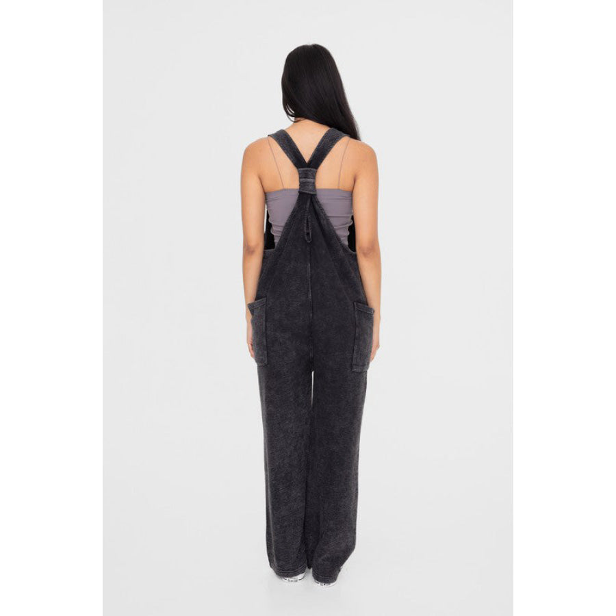 Mono B Mineral-Washed V Neck Overalls with Pockets Apparel and Accessories