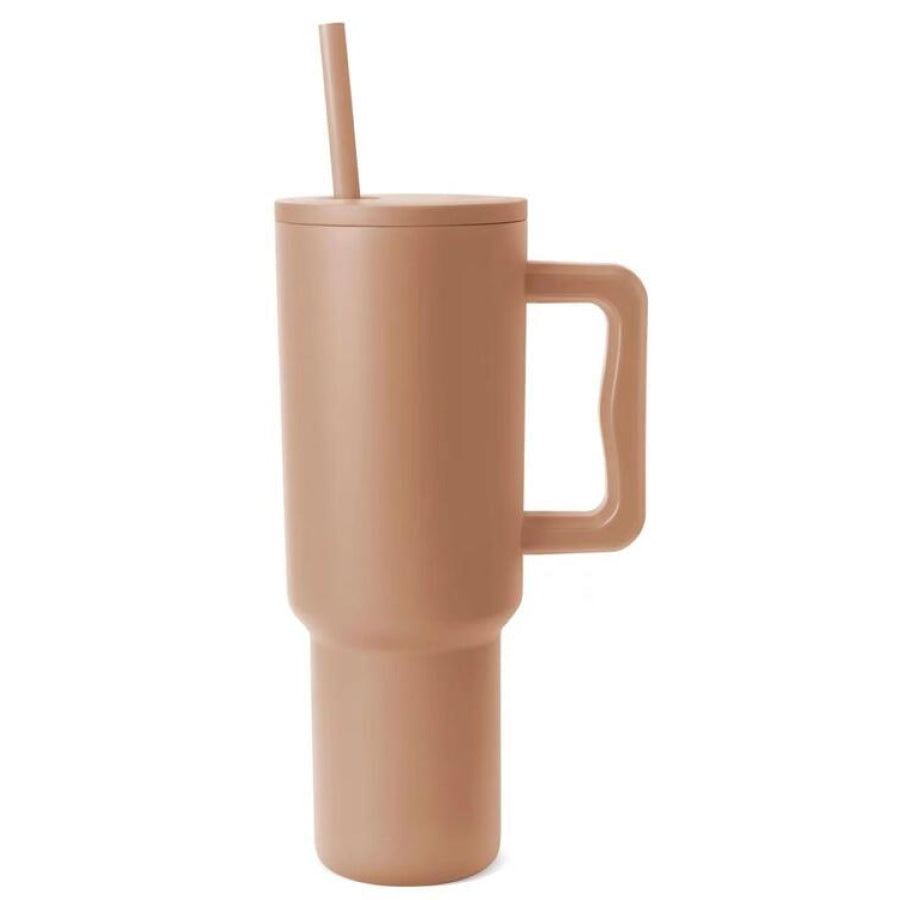 Monochromatic Stainless Steel Tumbler with Matching Straw Camel / One Size Drinkware