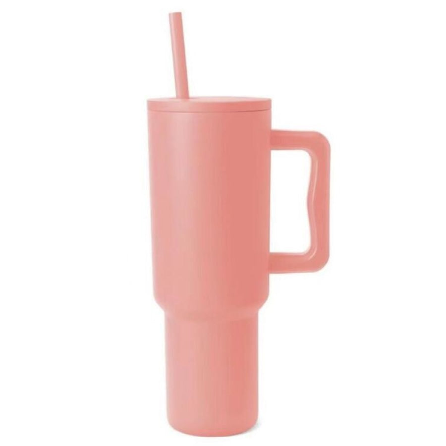 Monochromatic Stainless Steel Tumbler with Matching Straw Coral / One Size Drinkware