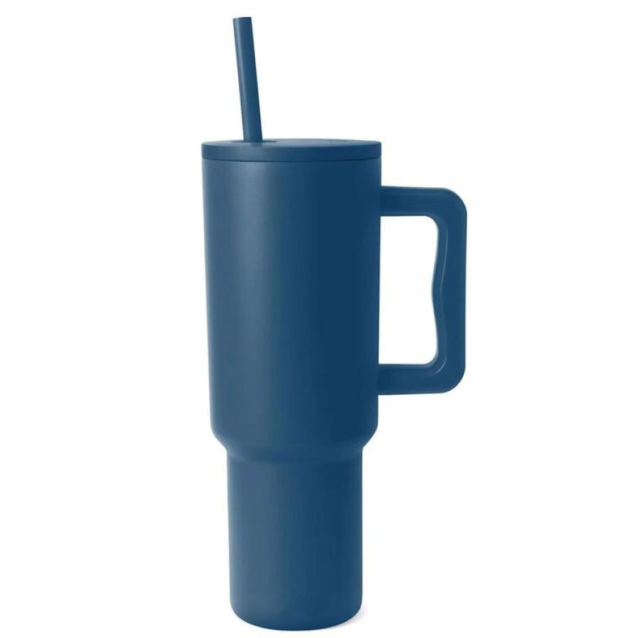 Monochromatic Stainless Steel Tumbler with Matching Straw Deep Teal / One Size Drinkware