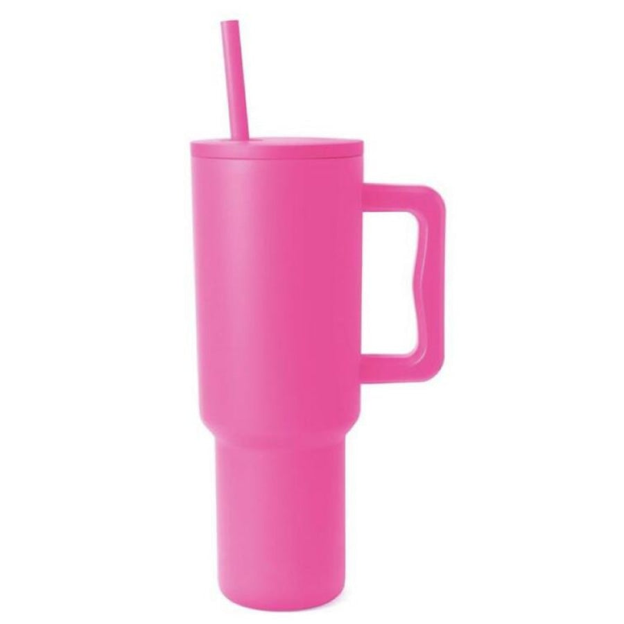 Monochromatic Stainless Steel Tumbler with Matching Straw Hot Pink / One Size Drinkware