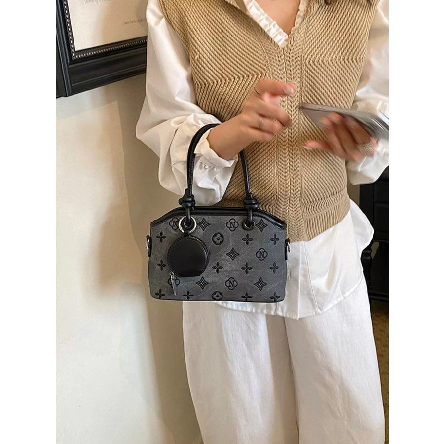 Monogram Pattern Crossbody Bag with Detachable Coin Purse Black / onesize Apparel and Accessories