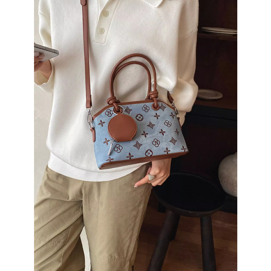 Monogram Pattern Crossbody Bag with Detachable Coin Purse Blue / onesize Apparel and Accessories