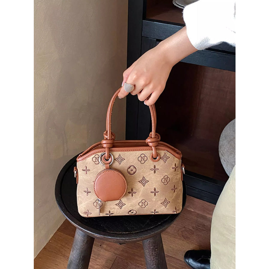 Monogram Pattern Crossbody Bag with Detachable Coin Purse Khaki / onesize Apparel and Accessories