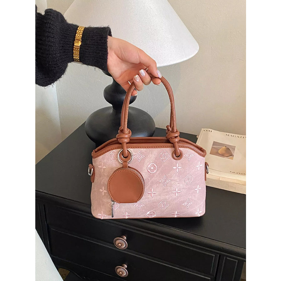 Monogram Pattern Crossbody Bag with Detachable Coin Purse Pink / onesize Apparel and Accessories