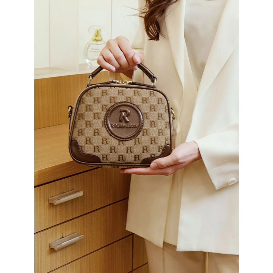 Monogram Pattern Crossbody Handbag with Top Handle Camel / onesize Apparel and Accessories