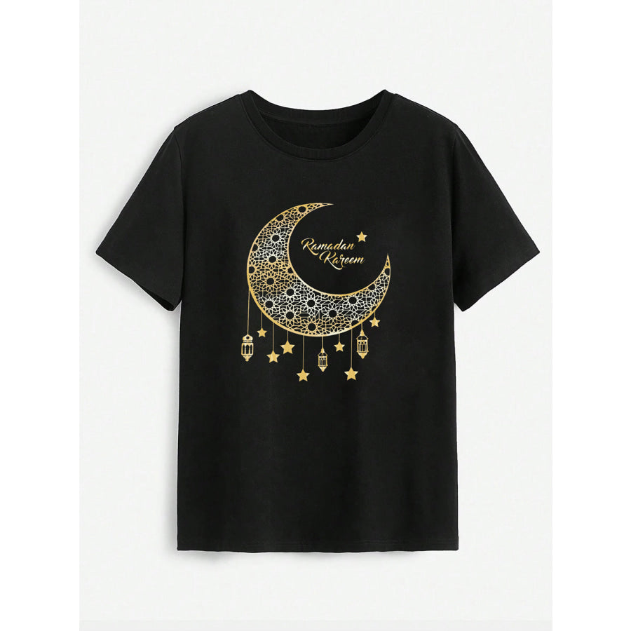 Moon Graphic Round Neck Short Sleeve T - Shirt Black / S Apparel and Accessories