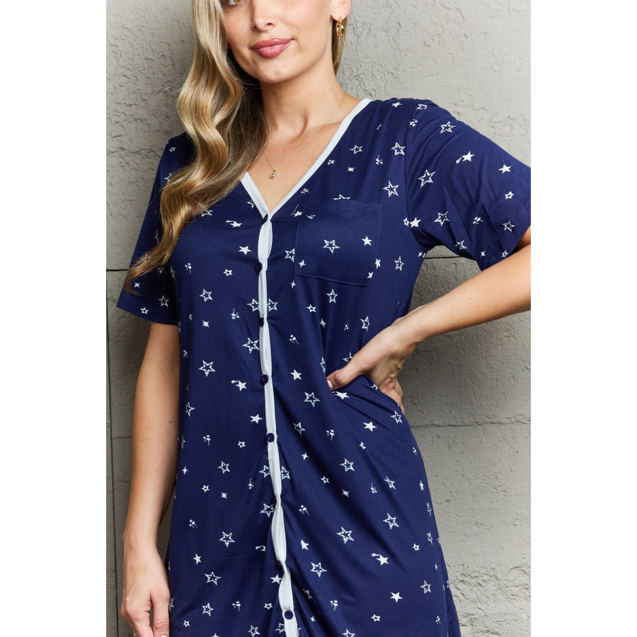 MOON NITE Quilted Quivers Button Down Sleepwear Dress Apparel and Accessories