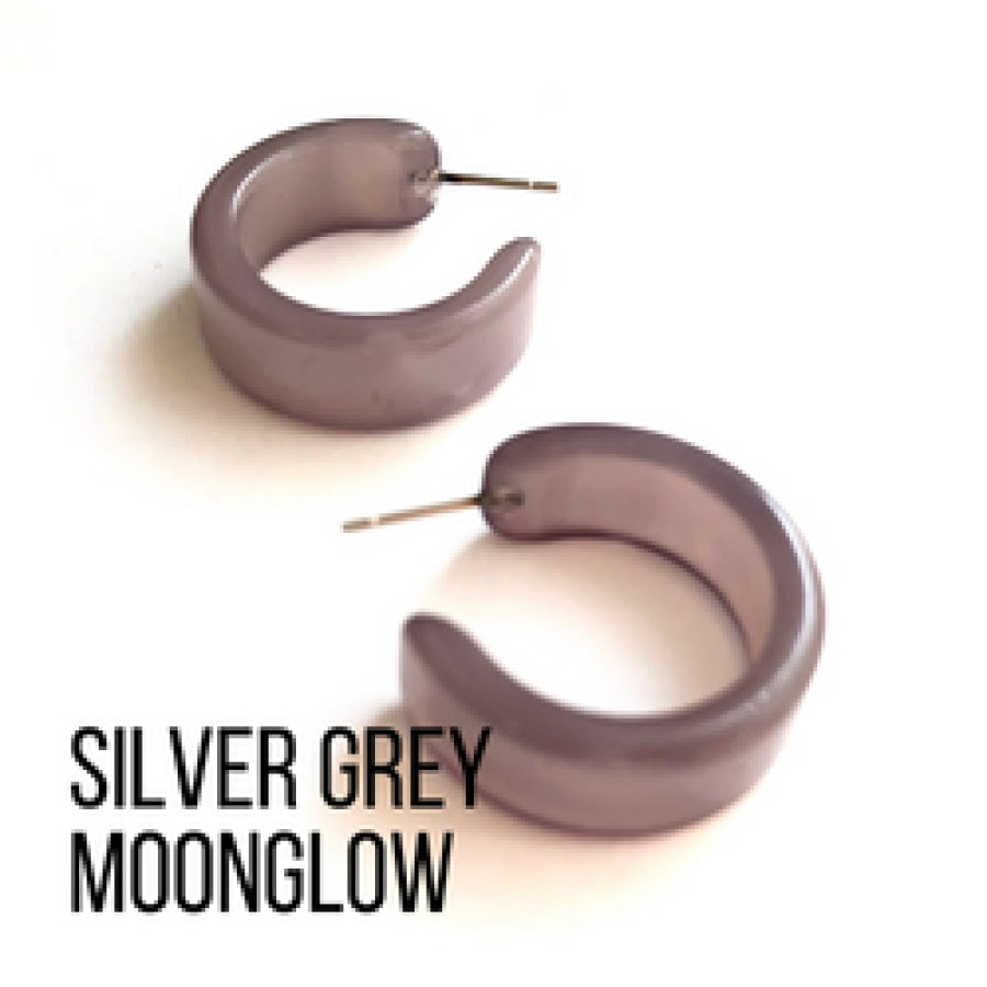 Moonglow Clara Hoop Earrings Silver Grey MG Wide Classic Hoops