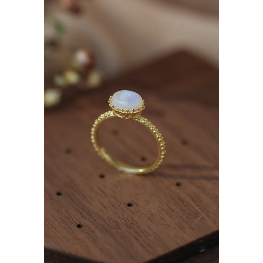 Moonstone 925 Sterling Silver Ring Gold / 6