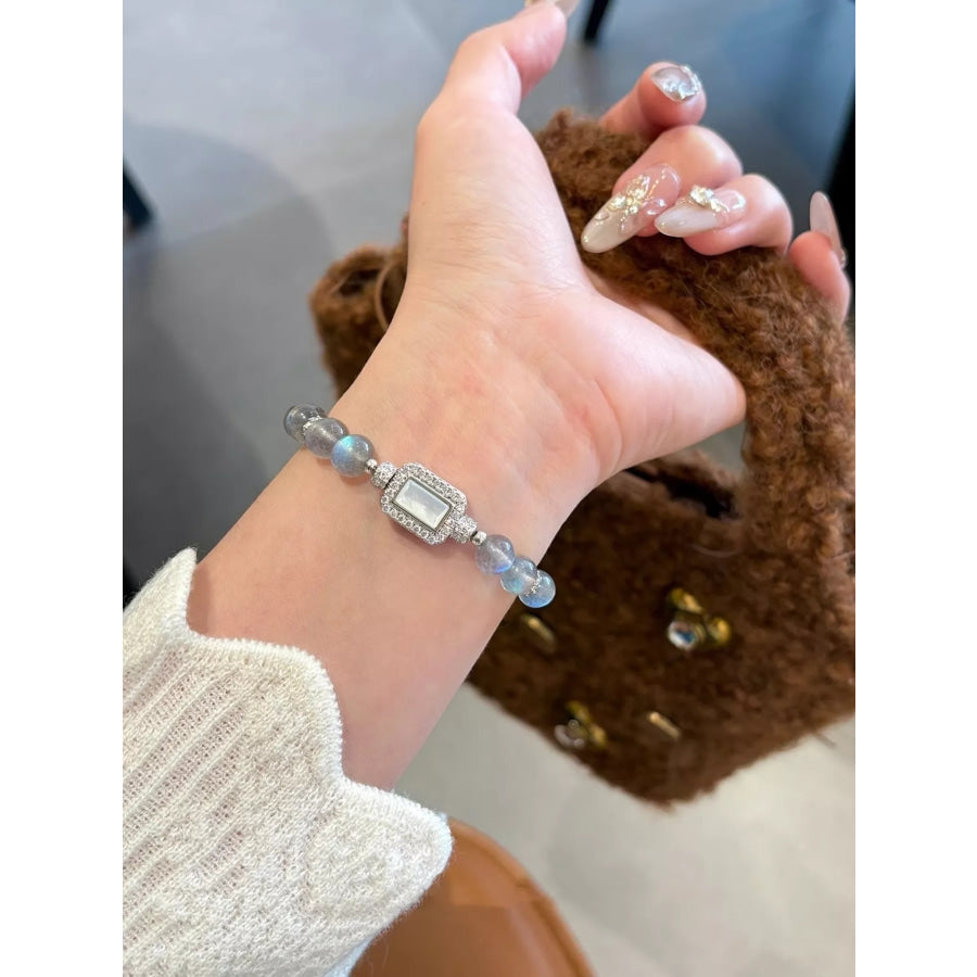 Moonstone Bead Geometric Bracelet Silver / ONESIZE Apparel and Accessories