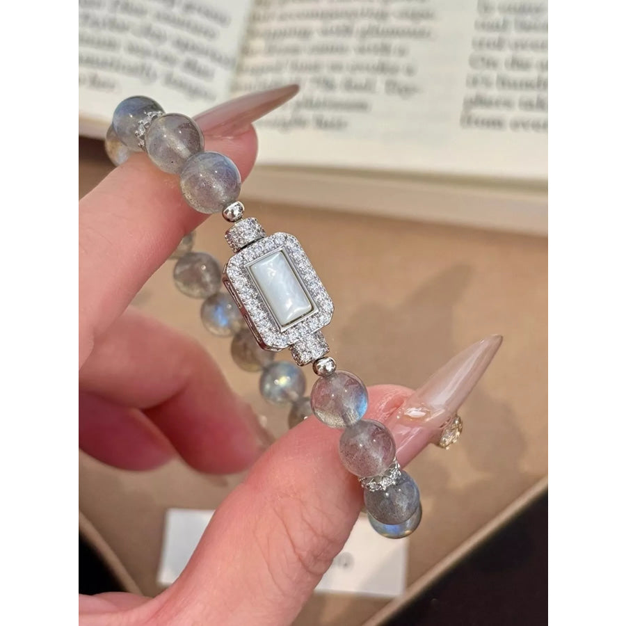 Moonstone Bead Geometric Bracelet Silver / ONESIZE Apparel and Accessories