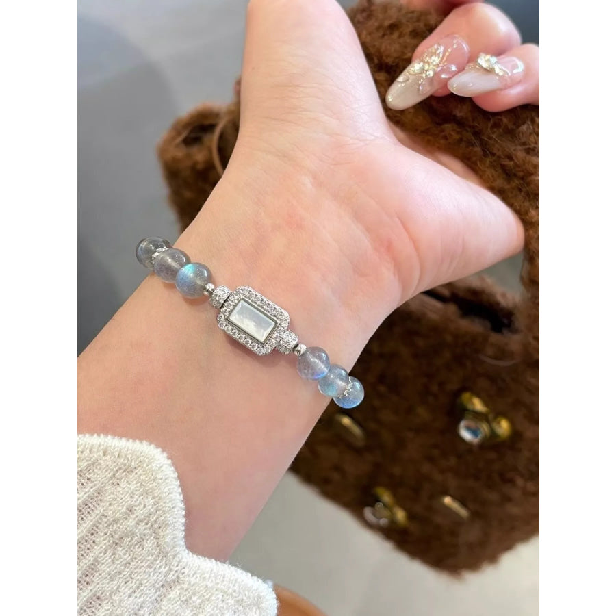 Moonstone Bead Geometric Bracelet Silver / ONESIZE Apparel and Accessories