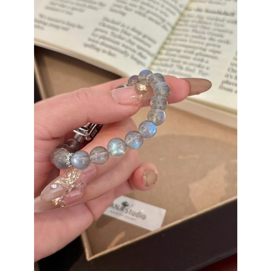 Moonstone Bead Geometric Bracelet Silver / ONESIZE Apparel and Accessories