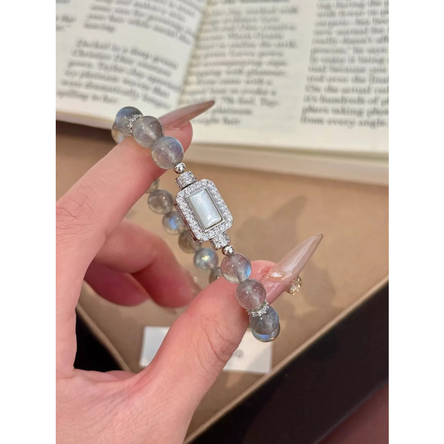 Moonstone Bead Geometric Bracelet Silver / ONESIZE Apparel and Accessories