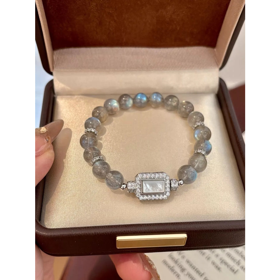 Moonstone Bead Geometric Bracelet Silver / ONESIZE Apparel and Accessories