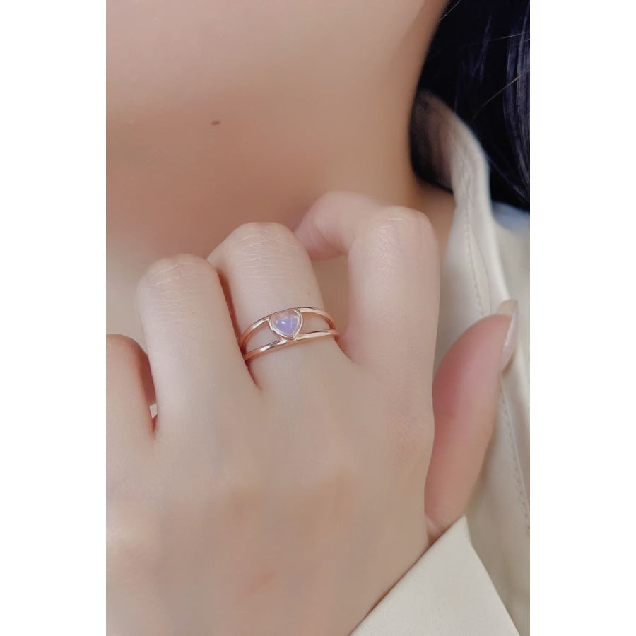 Moonstone Heart 925 Sterling Silver Ring Rose Gold / 6