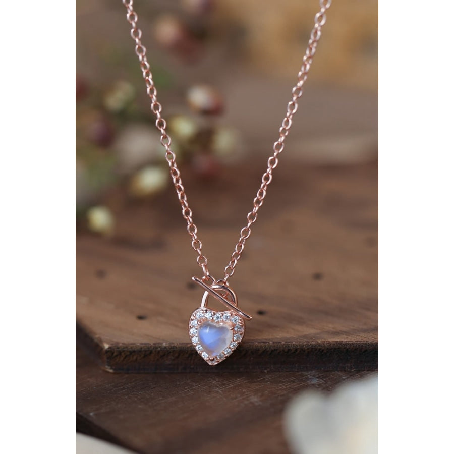 Moonstone Heart Lock Pendant Necklace