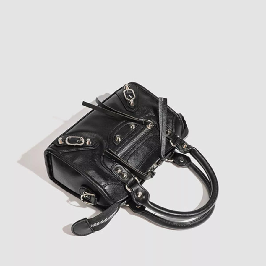 Motorcycle Style Studded Leather Crossbody Bag Black / onesize Apparel and Accessories