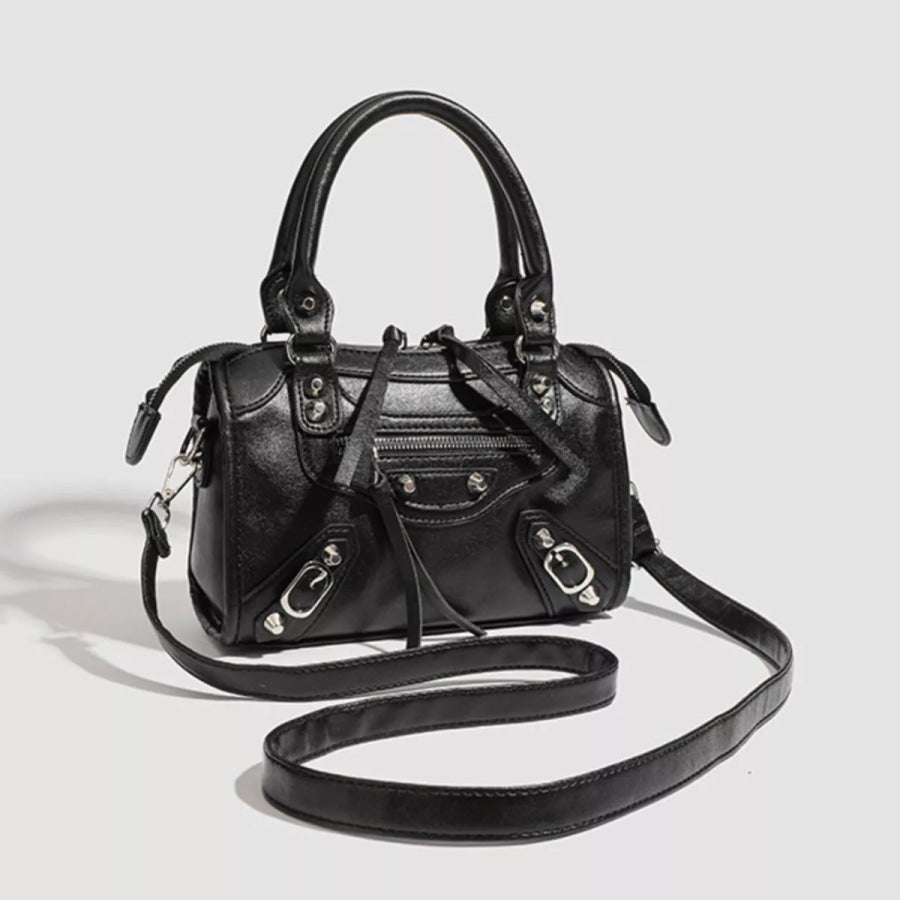 Motorcycle Style Studded Leather Crossbody Bag Black / onesize Apparel and Accessories