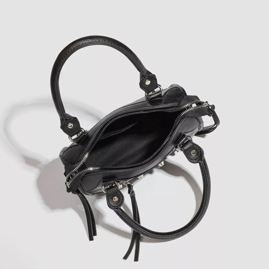 Motorcycle Style Studded Leather Crossbody Bag Black / onesize Apparel and Accessories