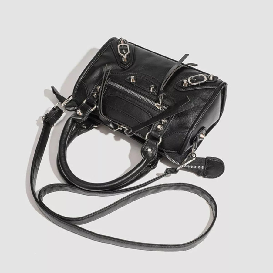Motorcycle Style Studded Leather Crossbody Bag Black / onesize Apparel and Accessories