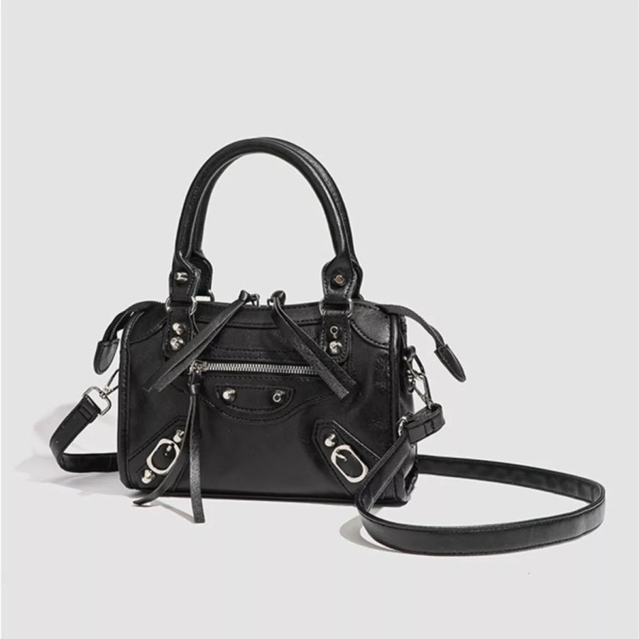 Motorcycle Style Studded Leather Crossbody Bag Black / onesize Apparel and Accessories