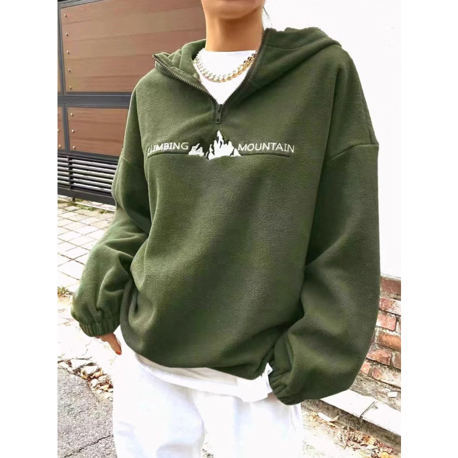 Mountain Quarter Zip Long Sleeve Hoodie Army Green / S Apparel and Accessories