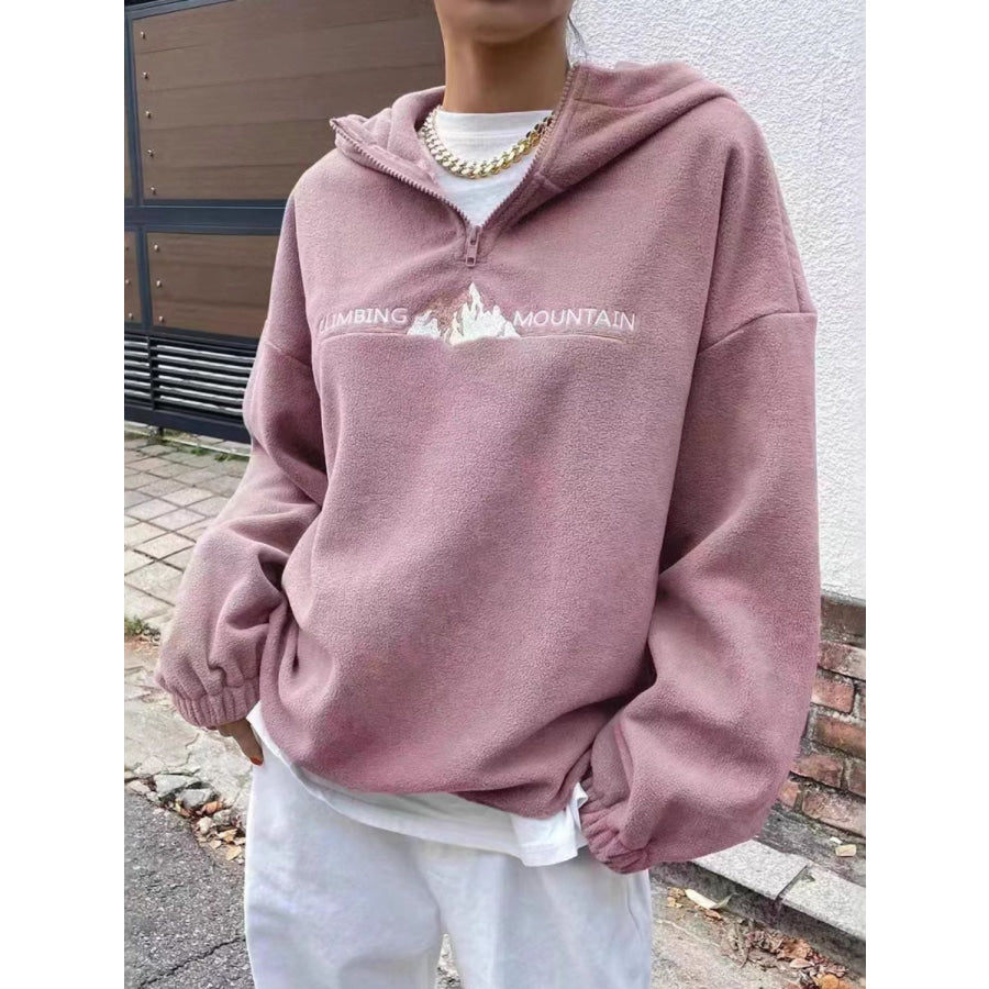 Mountain Quarter Zip Long Sleeve Hoodie Dusty Pink / S Apparel and Accessories