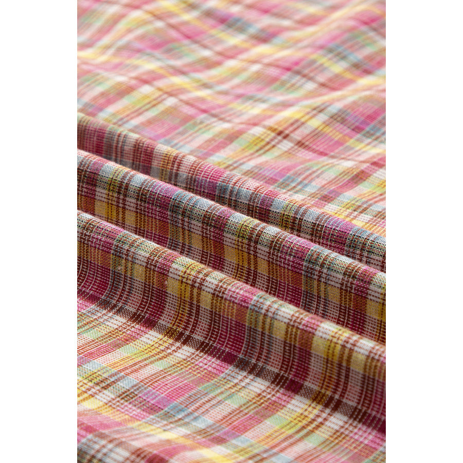 Mulit-Color Plaid Round Neck Long Sleeve Blouse Apparel and Accessories