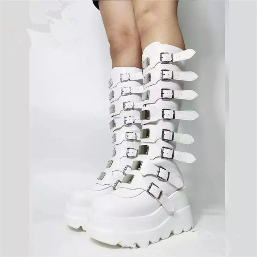 Multi-Buckle Platform Knee-High Boots Apparel and Accessories
