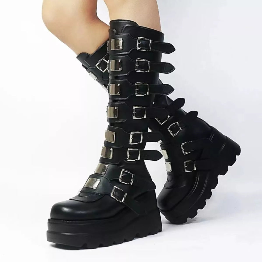 Multi-Buckle Platform Knee-High Boots Apparel and Accessories