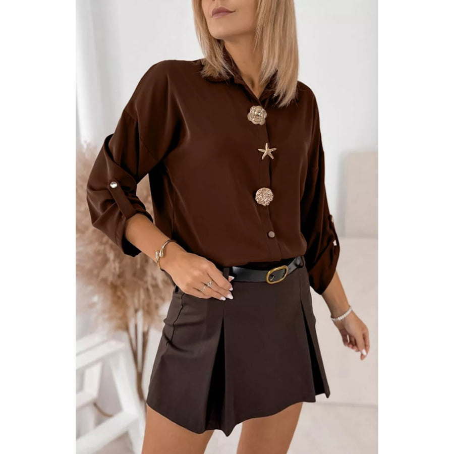 Multi Button Decoration Tab Long Sleeve Casual Shirt Apparel and Accessories