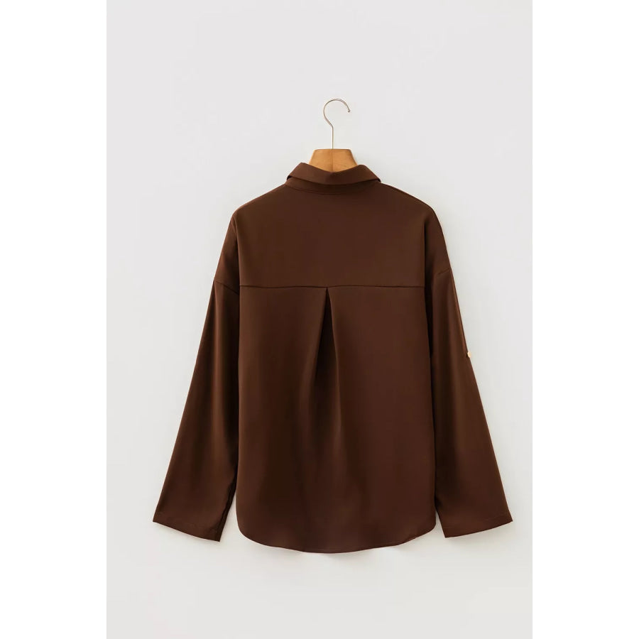 Multi Button Decoration Tab Long Sleeve Casual Shirt Apparel and Accessories