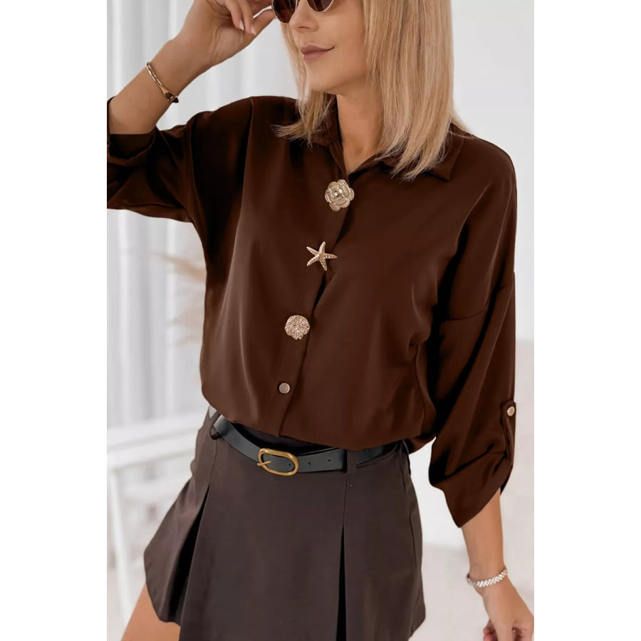 Multi Button Decoration Tab Long Sleeve Casual Shirt Apparel and Accessories