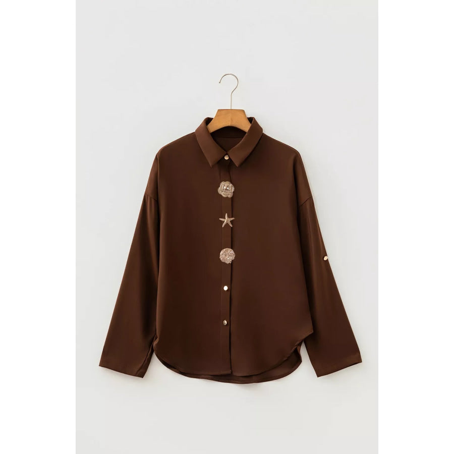 Multi Button Decoration Tab Long Sleeve Casual Shirt Apparel and Accessories