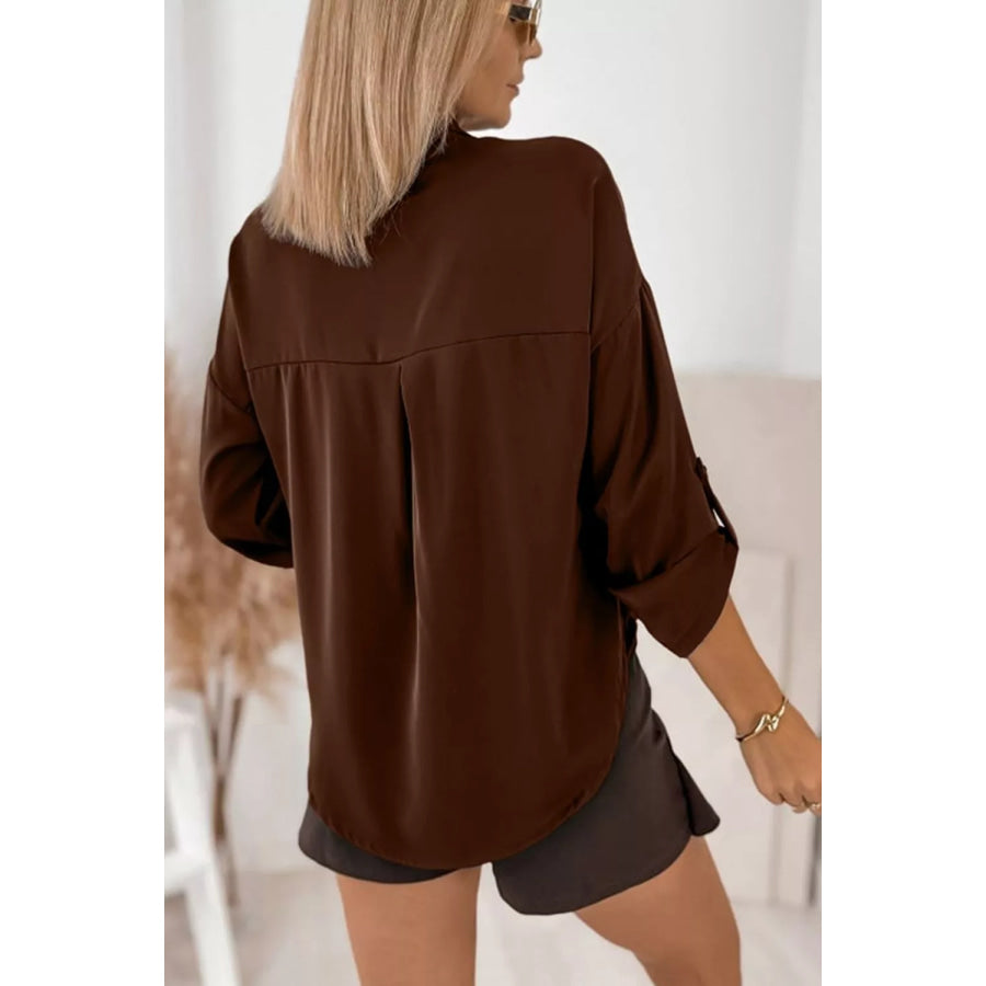 Multi Button Decoration Tab Long Sleeve Casual Shirt Apparel and Accessories